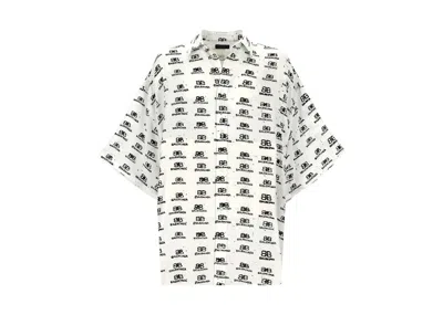 Pre-owned Balenciaga Men's  Hand Drawn Bb Icon Oversize Viscose Shirt In White/black In Multi