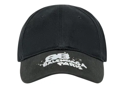 Pre-owned Balenciaga Men's  Hand Drawn Bb Icon Velcro Tab Cap In Black/white In Multi
