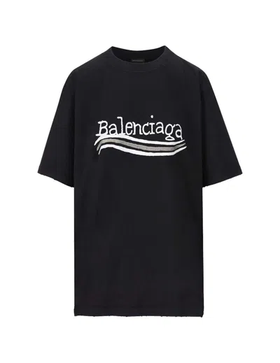 Pre-owned Balenciaga Men's  Hand Drawn Political Campaing Tee Shirt In Black