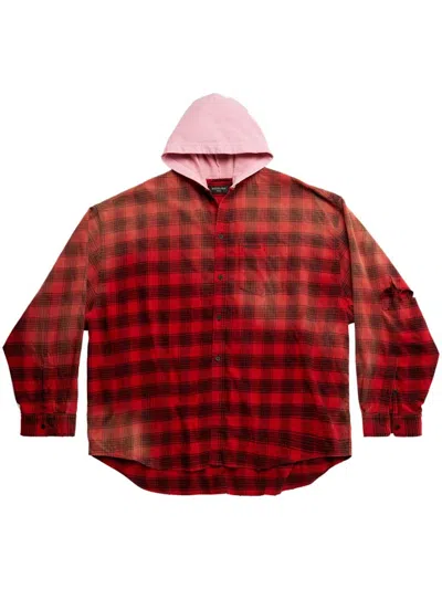 Pre-owned Balenciaga Men's  Hooded Shirt In Intense Red/black