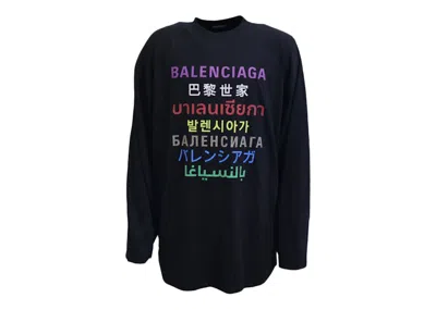 Pre-owned Balenciaga Men's  Languages X Large Fit Longsleeve Tshirtin Black