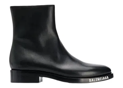 Pre-owned Balenciaga Men's  Leather Ankle Boot Logo Sneakers In Black/white In Multi