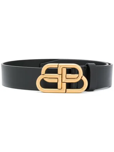 Balenciaga Leather Bb Belt In Black
