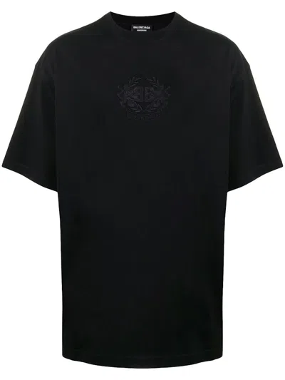 Pre-owned Balenciaga Men's  Lion's Laurel Logo T-shirt In Black