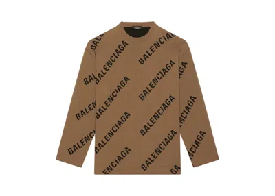 Pre-owned Balenciaga Men's  Logo Intarsia Oversized Crewneck Sweatshirt Sweater In Light Brown