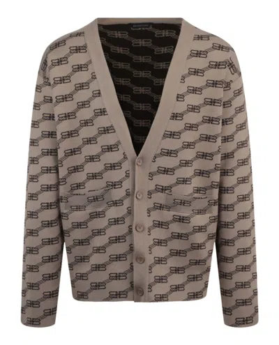 Pre-owned Balenciaga Men's  Logo Intarsiaknit Cardigan In Beige