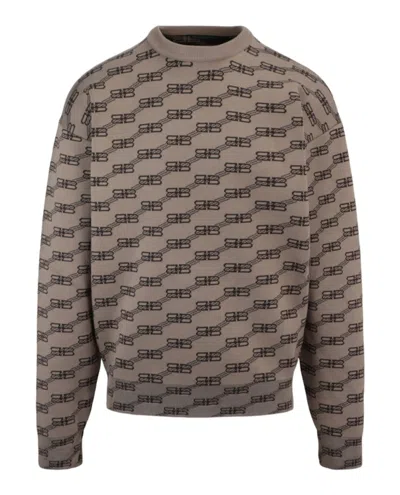 Pre-owned Balenciaga Men's  Logo Intarsiaknit Sweater In Beige
