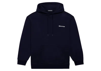 Pre-owned Balenciaga Men's  Logo Medium Fit Hoodie In Marine Blue/white In Multi