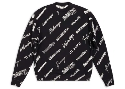 Pre-owned Balenciaga Men's  Logo Print Crewneck Sweatshirt Sweater In Black