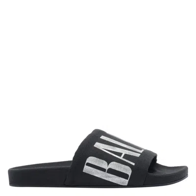Balenciaga Men  Logo Slide Sandals In Black