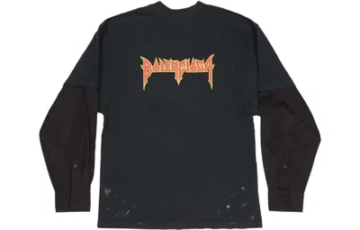 Pre-owned Balenciaga Men's  Metal Logo Layered Long Sleeve T-shirt In Black