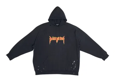 Pre-owned Balenciaga Men's  Metal Vintage Oversized Medium Fleece Hoodie In Black/orange