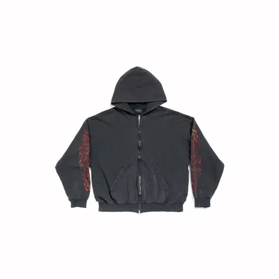 Pre-owned Balenciaga Men's  Offshore Zipup Hoodie Medium Fit In Black Faded