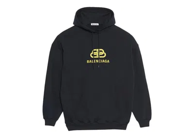 Pre-owned Balenciaga Men's  Oversized Interlocked Bb Hoodie In Black/yellow