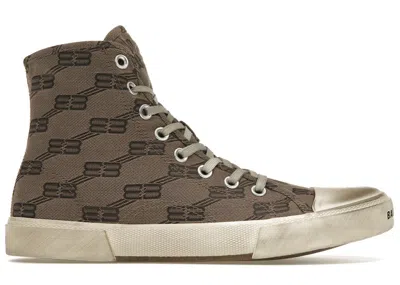Pre-owned Balenciaga Men's  Paris High Top Bb Monogram Sneakers In Dark Beige/brown