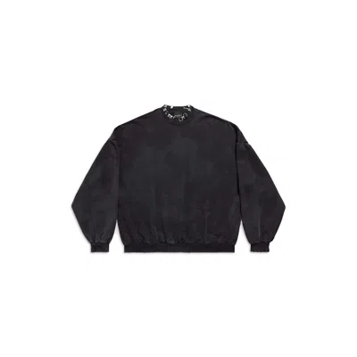 Pre-owned Balenciaga Men's  Pierced Round Sweatshirt Oversized In Faded In Black