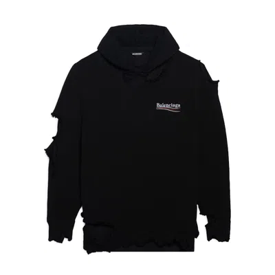 Pre-owned Balenciaga Men's  Political Campaign Destroyed Knit Hoodie In Black