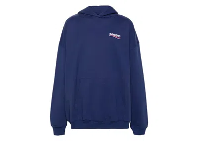 Pre-owned Balenciaga Men's  Political Campaign Large Fit Hoodie In Pacific Blue/white