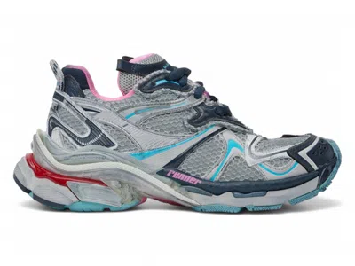 Pre-owned Balenciaga Men's  Runner 2.0 Red Sneakers In Grey/blue/pink