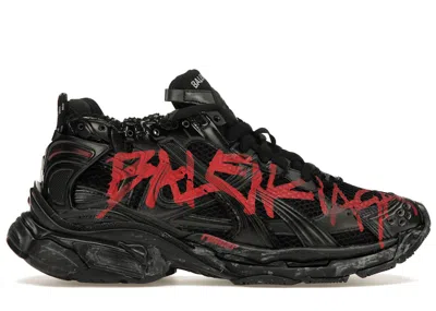 Pre-owned Balenciaga Men's  Runner Graffiti Sneakers In Black/red