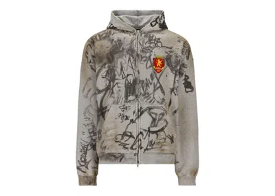 Pre-owned Balenciaga Men's  Scribbled Medium Fit Hoodie In Grey In Gray