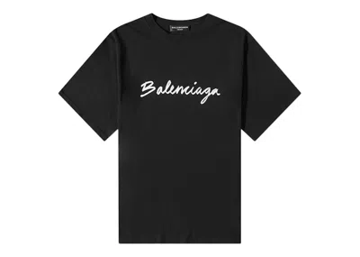 Pre-owned Balenciaga Men's  Script Logo T-shirt In Black/white In Multi