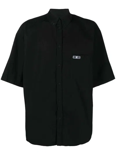 Pre-owned Balenciaga Men's  Short Sleeve Large Fit Shirt In Black
