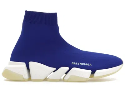 Pre-owned Balenciaga Men's  Speed 2.0 Recycled Knit Glow Sneakers In Blue/white/glow In The Dark In Multi