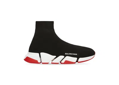 Pre-owned Balenciaga Men's  Speed 2.0 Recycled Knit Sole Sneakers In Black/white/red