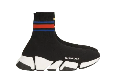 Pre-owned Balenciaga Men's  Speed 2.0 Stripe Sneakers In Black/red/blue In Multi