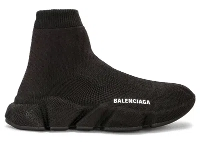 Pre-owned Balenciaga Men's  Speed Full Knit Logo Sneakers In Black/white