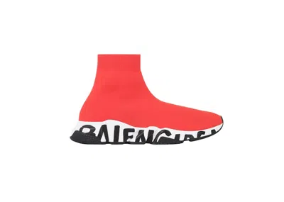 Pre-owned Balenciaga Men's  Speed Graffiti Sneakers In Red/white In Multi