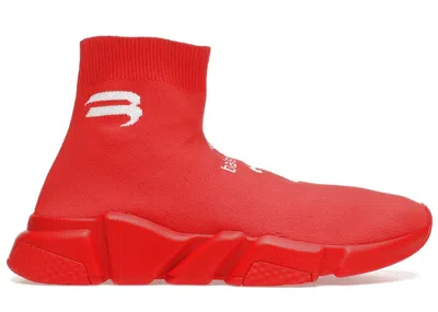 Pre-owned Balenciaga Men's  Speed Soccer Runner Intense White Sneakers In Red