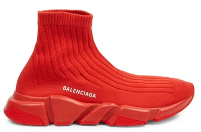 Pre-owned Balenciaga Men's  Speed Trainer Ribknit Rouge Sneakers In Red
