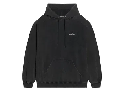 Pre-owned Balenciaga Men's  Sporty B Medium Fit Hoodie In Black/white