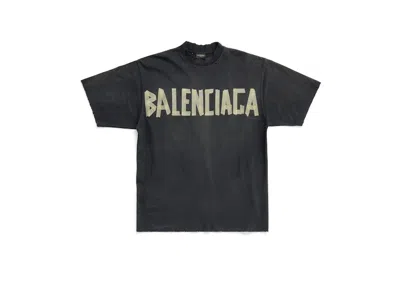 Pre-owned Balenciaga Men's  Tape Type Medium Fit T-shirt In Black Faded