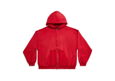 Pre-owned Balenciaga Men's  Tape Type Ripped Pocket Zipup Large Fit Hoodie In Red