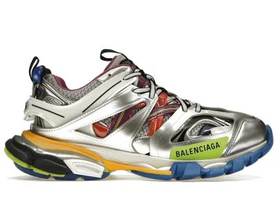 Pre-owned Balenciaga Men's  Track Leather Free Sneakers In White/silver In Multi