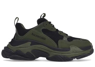 Pre-owned Balenciaga Men's  Triple S Dark Sneakers In Green/black In Multi