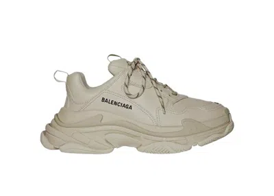 Pre-owned Balenciaga Men's  Triple S Faux Leather Sneakers In Beige
