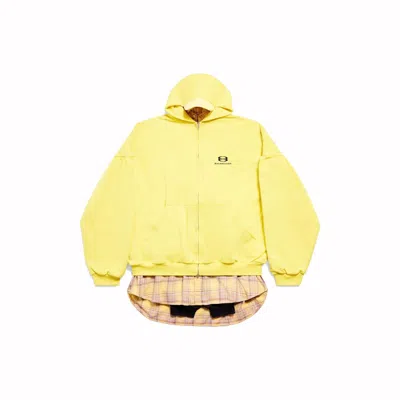 Pre-owned Balenciaga Men's  Unity Sports Icon Layered Hoodie Oversized In Yellow/black In Multi