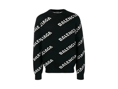Pre-owned Balenciaga Men's  Wool All Over Print Sweater In Black
