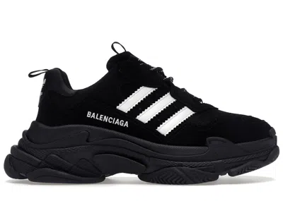 Pre-owned Balenciaga Men's  X Adidas Triple S Sneakers In Black/white