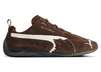 Pre-owned Balenciaga Men's  X Puma Speedcat Suede Distressed Sneakers In Brown/white/black In Multi