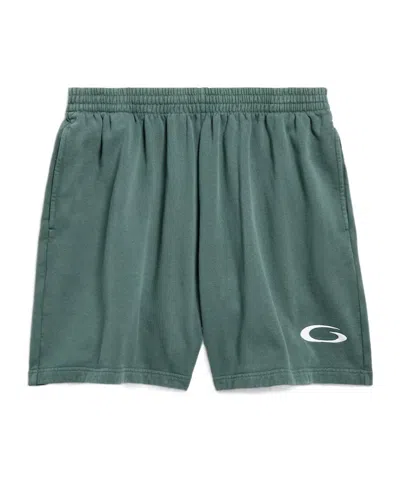 Balenciaga Men's Basketball Sweat Shorts In Dark Green/light Grey In Gray
