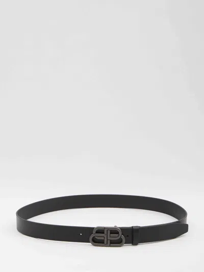 Balenciaga Black Leather Belt With Black Buckle.