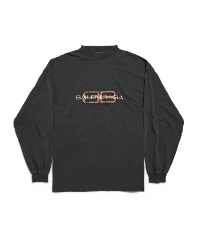 Balenciaga Men's Bb Icon Stencil Long Sleeve T-shirt Large Fit In Black Faded