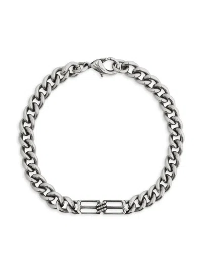 Balenciaga Men's Bb Icon Thin Gourmette Bracelet In Gray