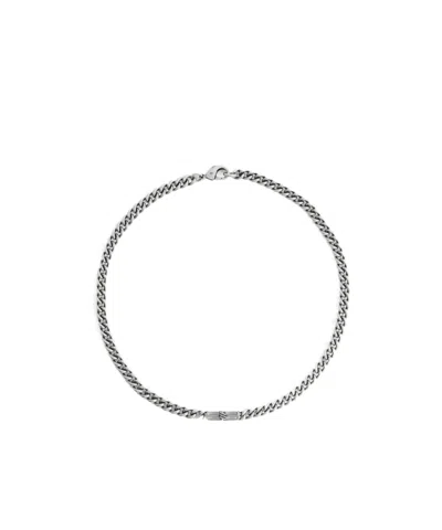 Balenciaga Men's Bb Icon Thin Gourmette Necklace In Antique Silver In White