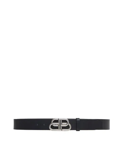Balenciaga Men Bb Logo Leather Belt In Black